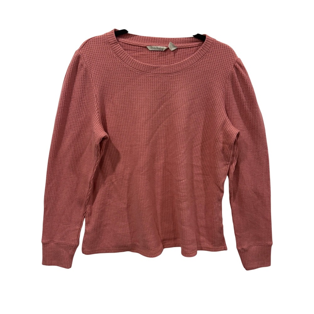 AnyBody Womens Waffle Knit Thermal Top Dusty Rose Pink Puff Sleeve Size M